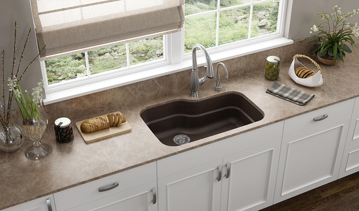 cream granite sink kitchen with kitchen details