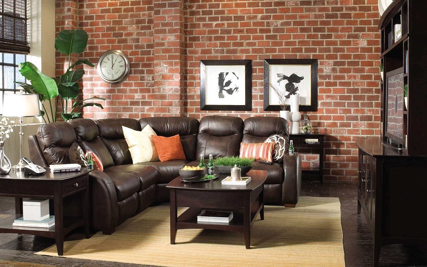 brick wallpaper in living room 