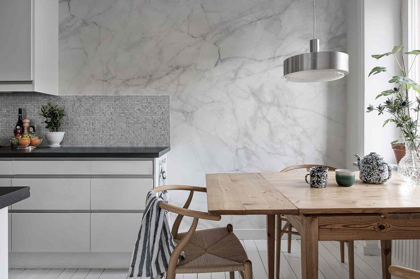 modern grey wallpaper in kitchen