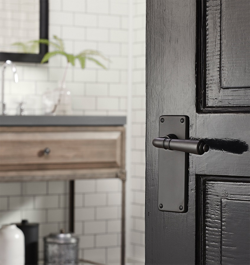 black door handle on door