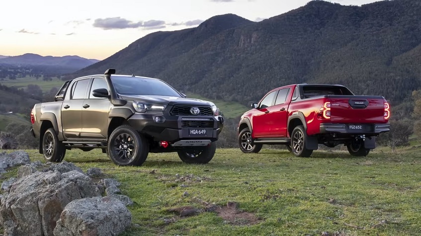 Close-up of 2 Toyota Hilux