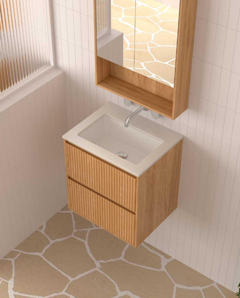 Stratford 600 Fluted Groove Wall Mounted Ash Vanity